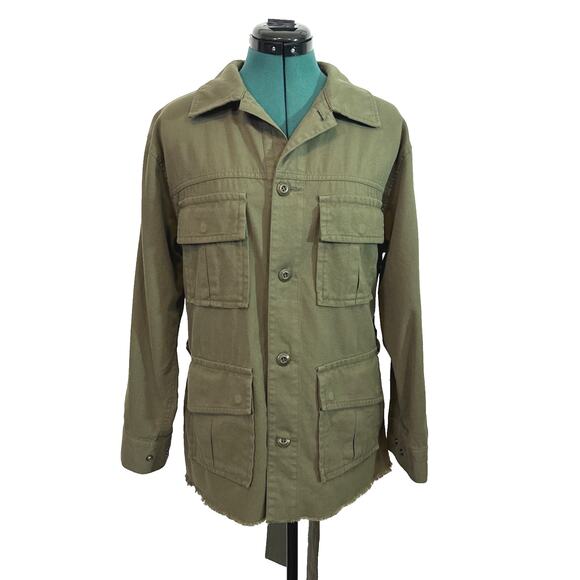 Moussy Olive Green Military Utility Button Front Jacket Logo‎ Belted Size Free - Picture 1 of 12